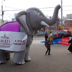 Пневмофигура "Слон" зазывает прохожих посетить салон "Сиам"